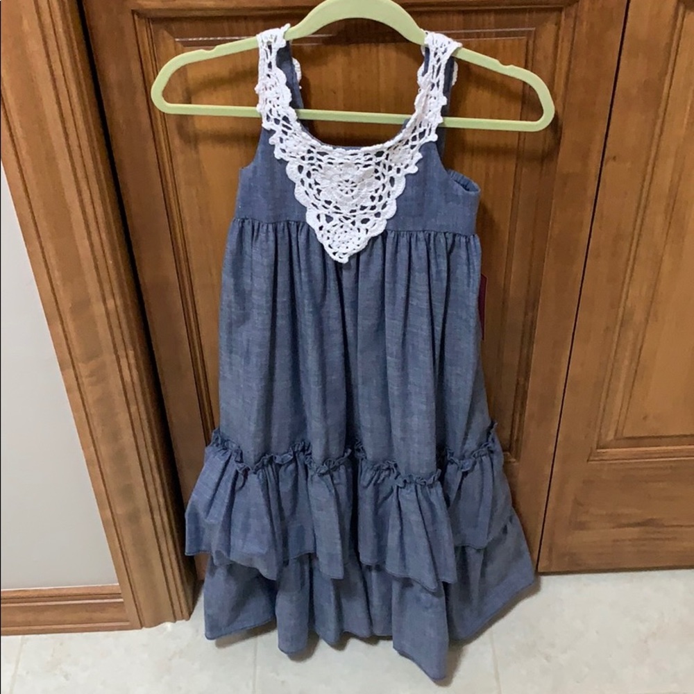 PeachesnCream NWT cotton denim lace ruffled dress